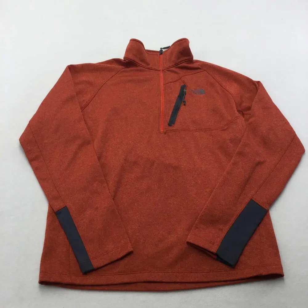 The North Face Pullover Mens Large Orange Fleece 1/4 Zip Chest Pocket Hiking